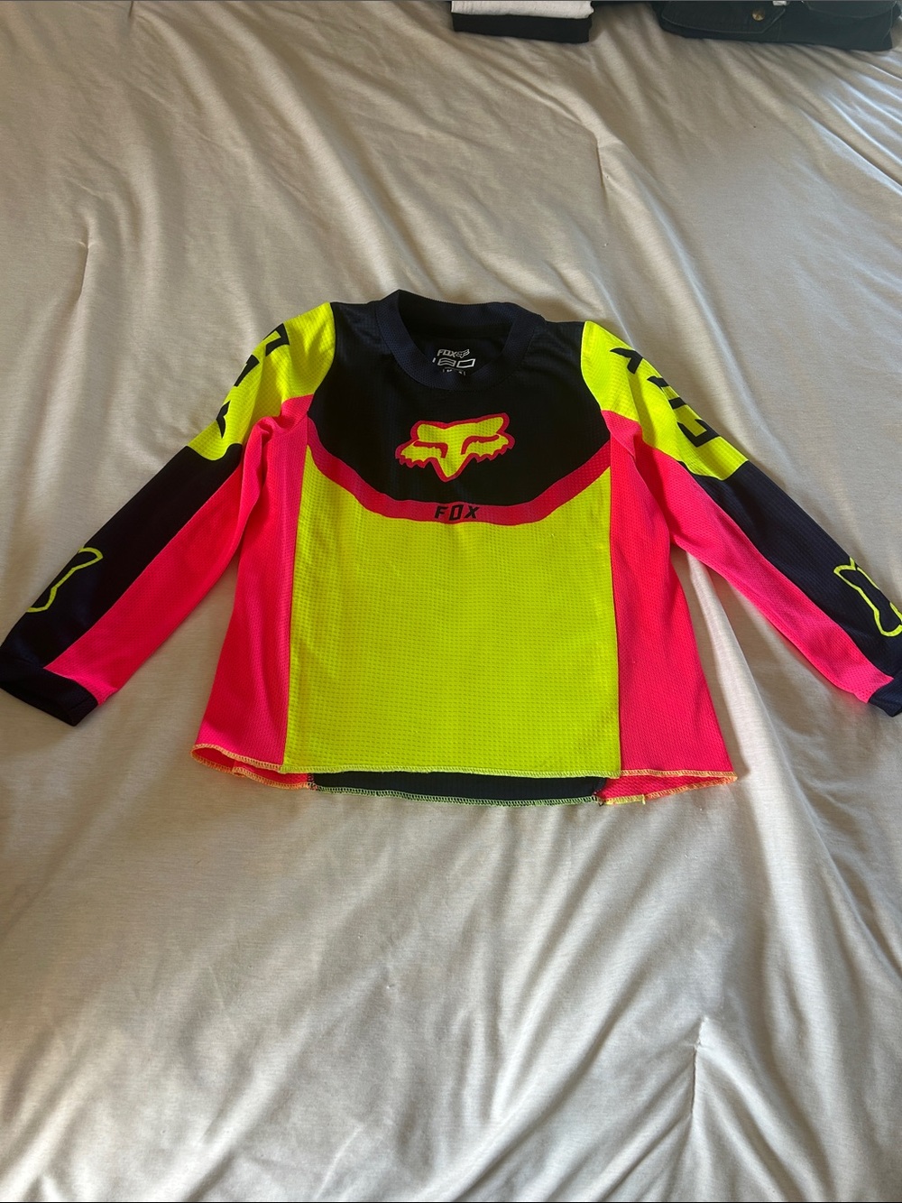 Fox Kids Neon Yellow & Pink Long Sleeve Moto Jersey
